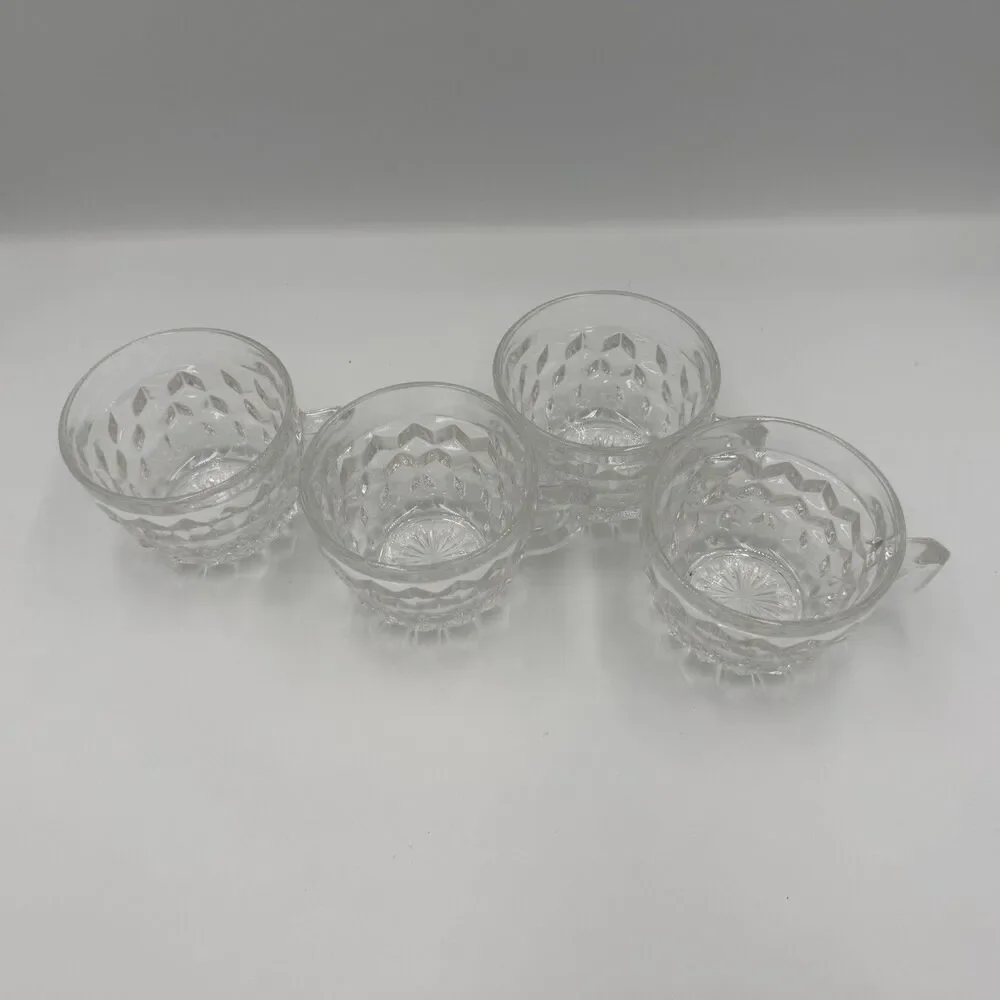 Fostoria 1960s American D-handle Elegant Glass Cubist Punch Orphan Set Of 4 READ